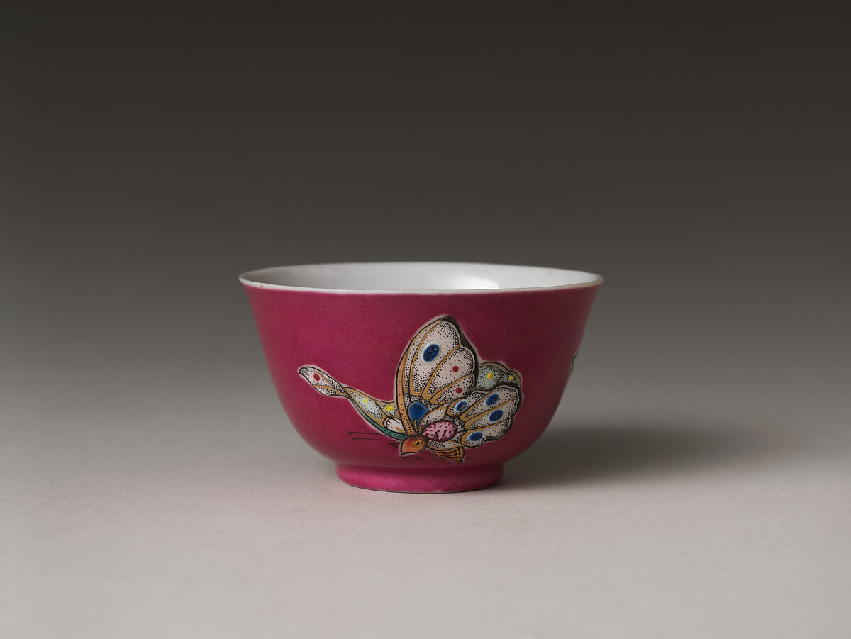 Cup with Butterflies, Porcelain painted with colored enamels and gilded (Jingdezhen ware), China 