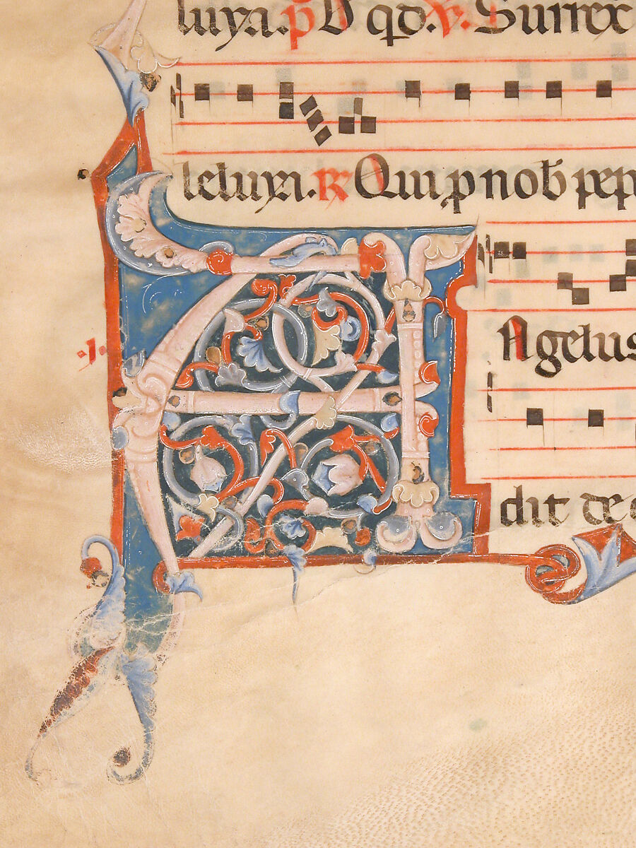 Manuscript Leaf with Foliated Initial A, from an Antiphonary, Tempera, ink, and silver on parchment, Italian