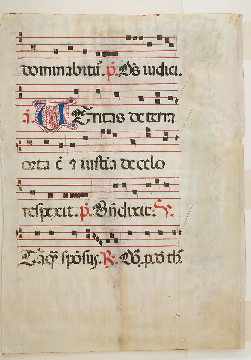 Manuscript Leaf with the Nativity in an Initial H, from an  Antiphonary, Master of the Riccardiana Lactantius, Tempera, ink, and gold on parchment, Italian