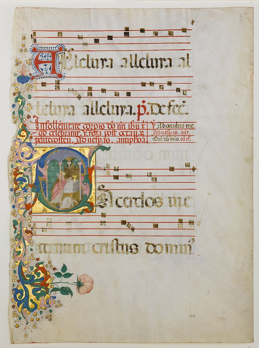 Manuscript Leaf with the Celebration of a Mass in an Initial S, from an Antiphonary, Master of the Riccardiana Lactantius, Tempera, ink, and gold on parchment, Italian 