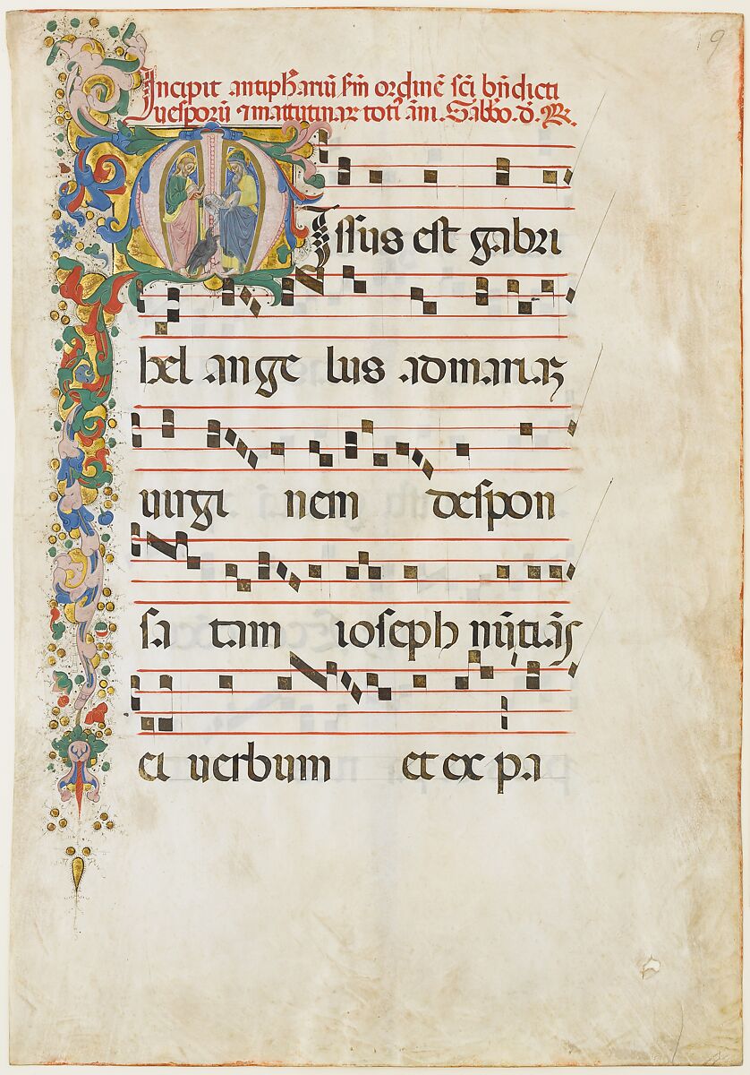 Manuscript Leaf with Saint John the Evangelist and Saint John the Baptist in an Initial M, from an Antiphonary, Master of the Riccardiana Lactantius, Tempera, ink, and gold on parchment, Italian 