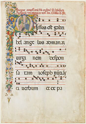 Manuscript Leaf with Saint John the Evangelist and Saint John the Baptist in an Initial M, from an Antiphonary