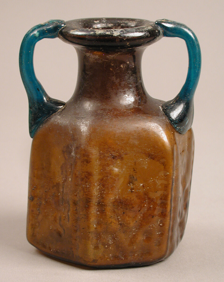 Hexagonal Jug with Handles, Moulded glass, Byzantine 