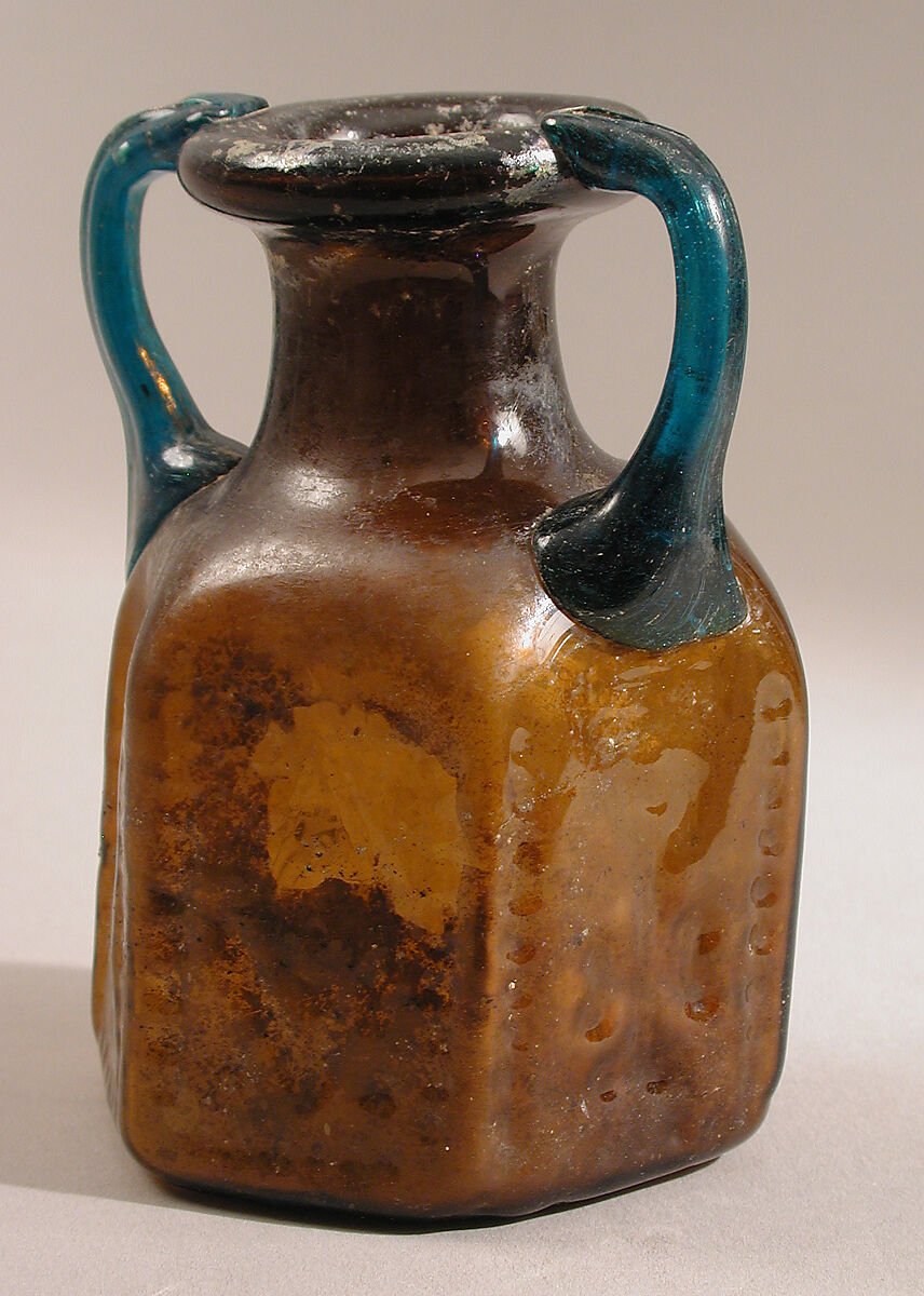 Hexagonal Jug with Handles, Moulded glass, Byzantine
