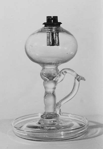 Lamp, Free-blown aquamarine glass, American 