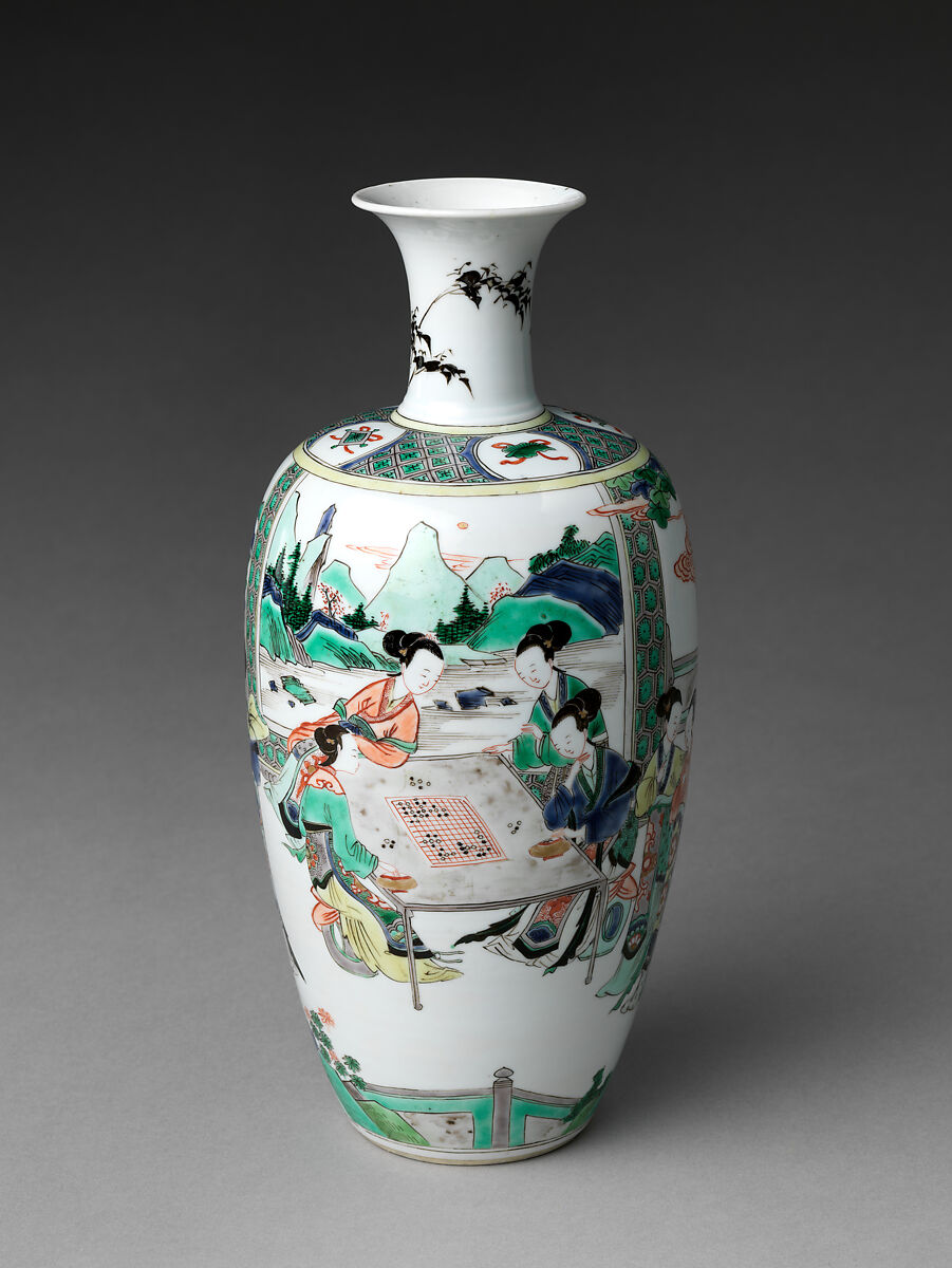 Vase with Women Enjoying Scholarly Pursuits, Porcelain painted with colored enamels over transparent glaze (Jingdezhen ware), China 