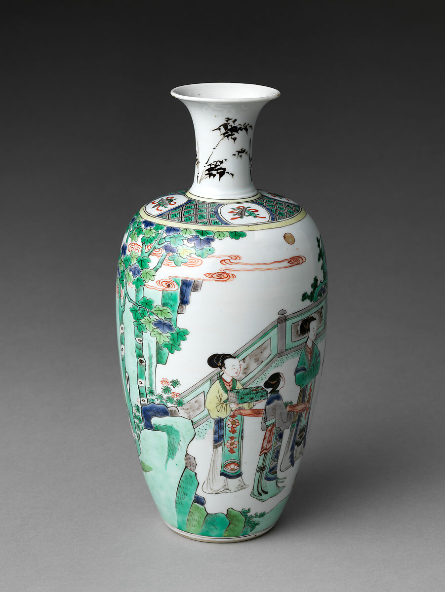 Vase with Women Enjoying Scholarly Pursuits, Porcelain painted with colored enamels over transparent glaze (Jingdezhen ware), China