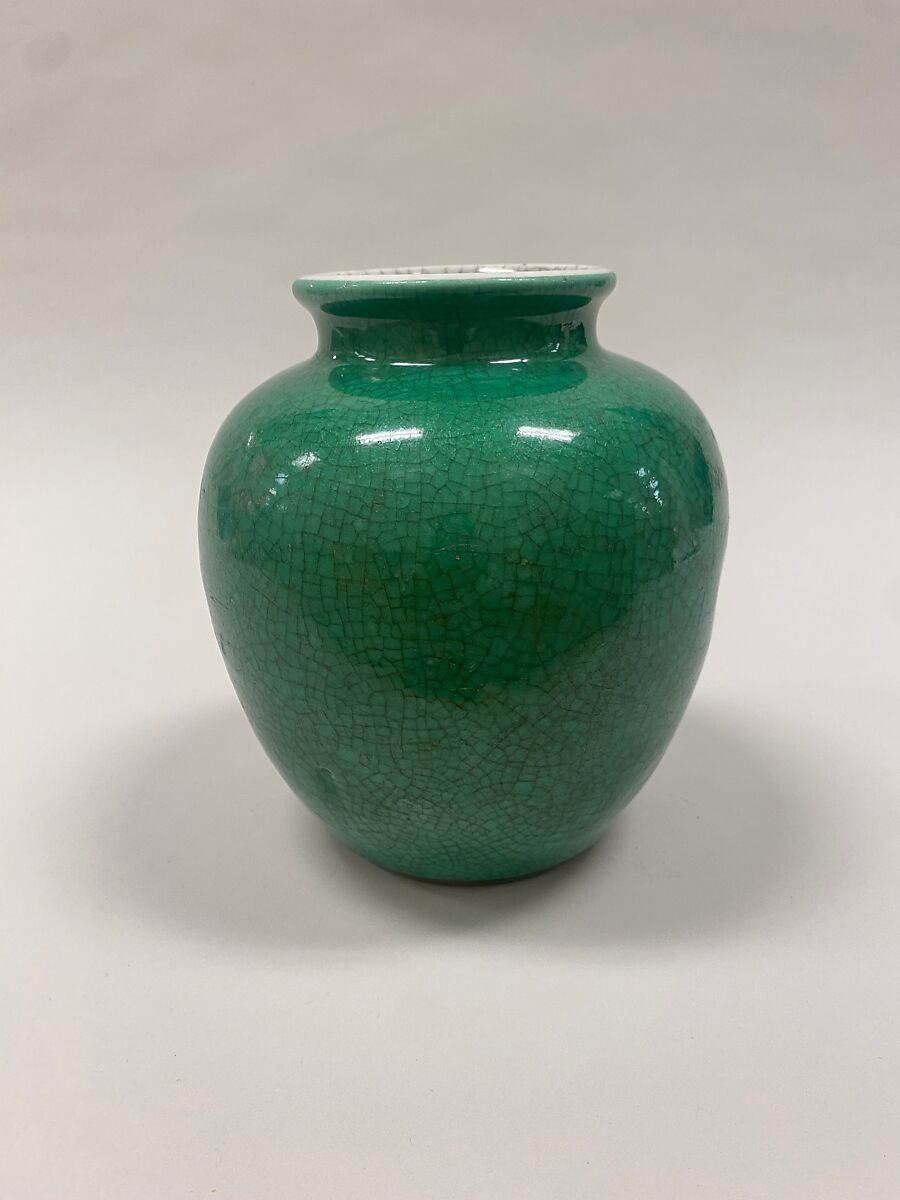 Jar, Porcelain with crackled green glaze (Jingdezhen ware), China 