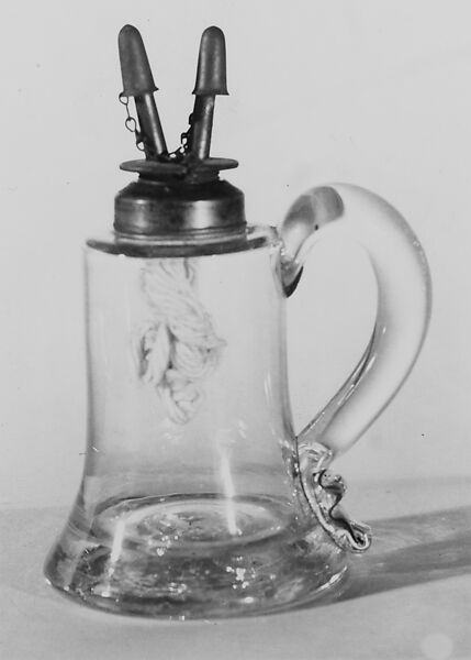 Lamp, Free-blown glass, tin, American