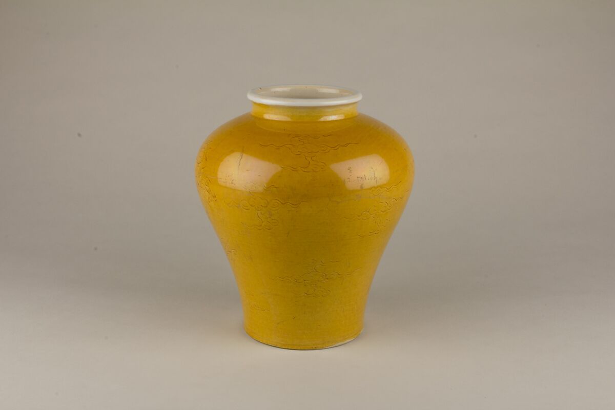 Jar with dragon and phoenix, Porcelain with incised decoration under yellow glaze (Jingdezhen ware), China