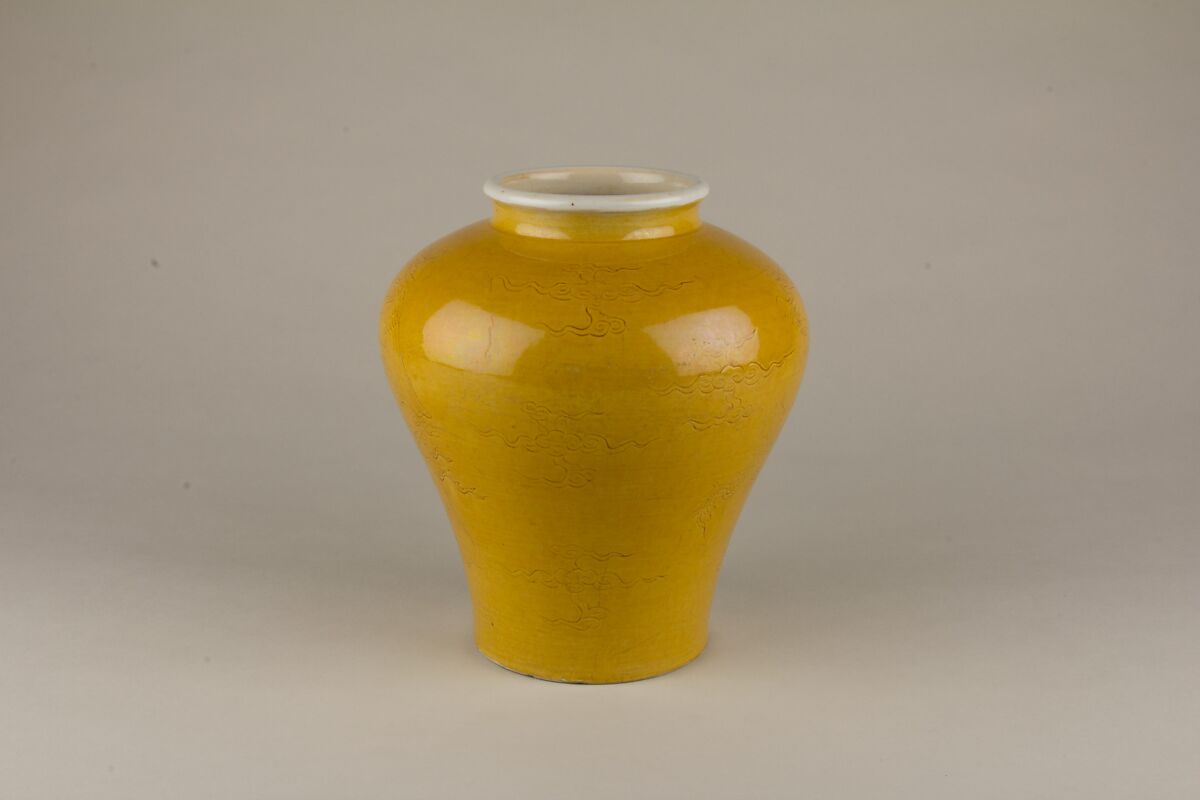 Jar with dragon and phoenix, Porcelain with incised decoration under yellow glaze (Jingdezhen ware), China