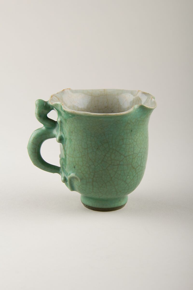 Cup, Porcelain with green and grey glazes over brown crackle, China
