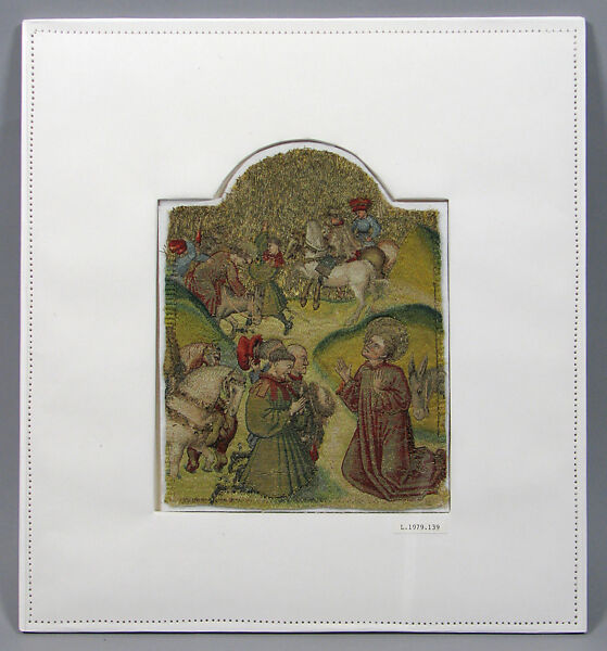 Saint Martin and the Repentant Horsemen, Silk and gold embroidery on linen, Franco-Flemish