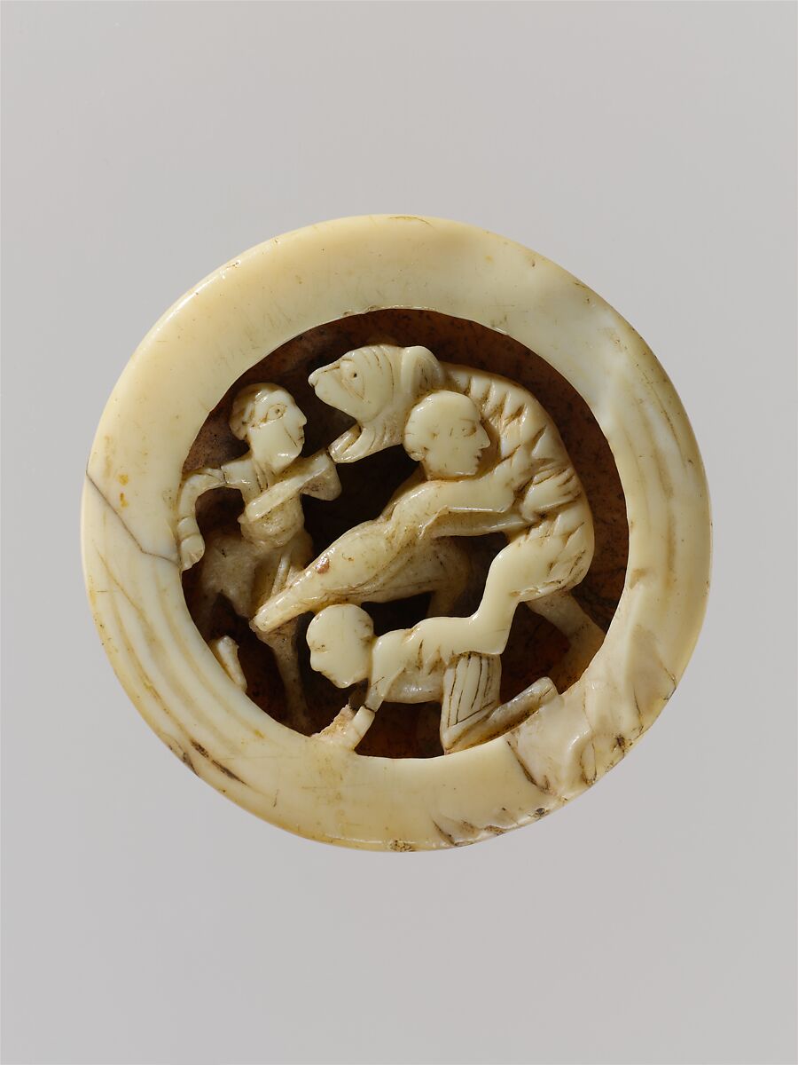 Game Piece with Menelaus and Companions Battling Proteus, Walrus ivory, North French 