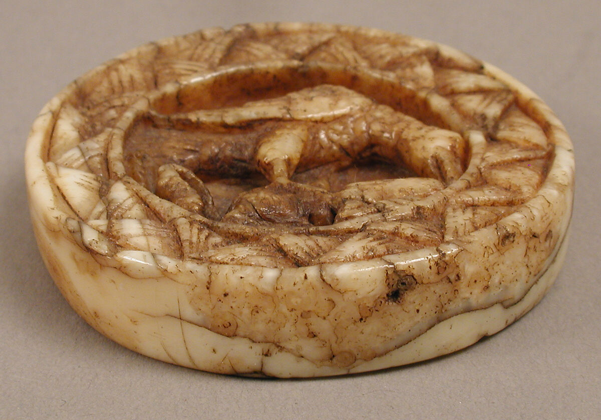 Game Piece with an Eagle Attacking a Hare, Walrus ivory, German