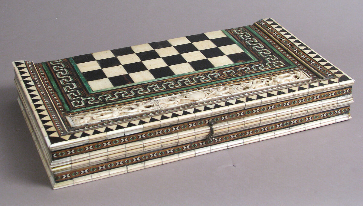 Game Board, Bone, wood, horn, stain and gilding over wood core with metal mounts, Italian