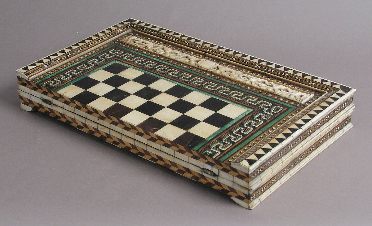 Game Board, Bone, wood, horn, stain and gilding over wood core with metal mounts, Italian