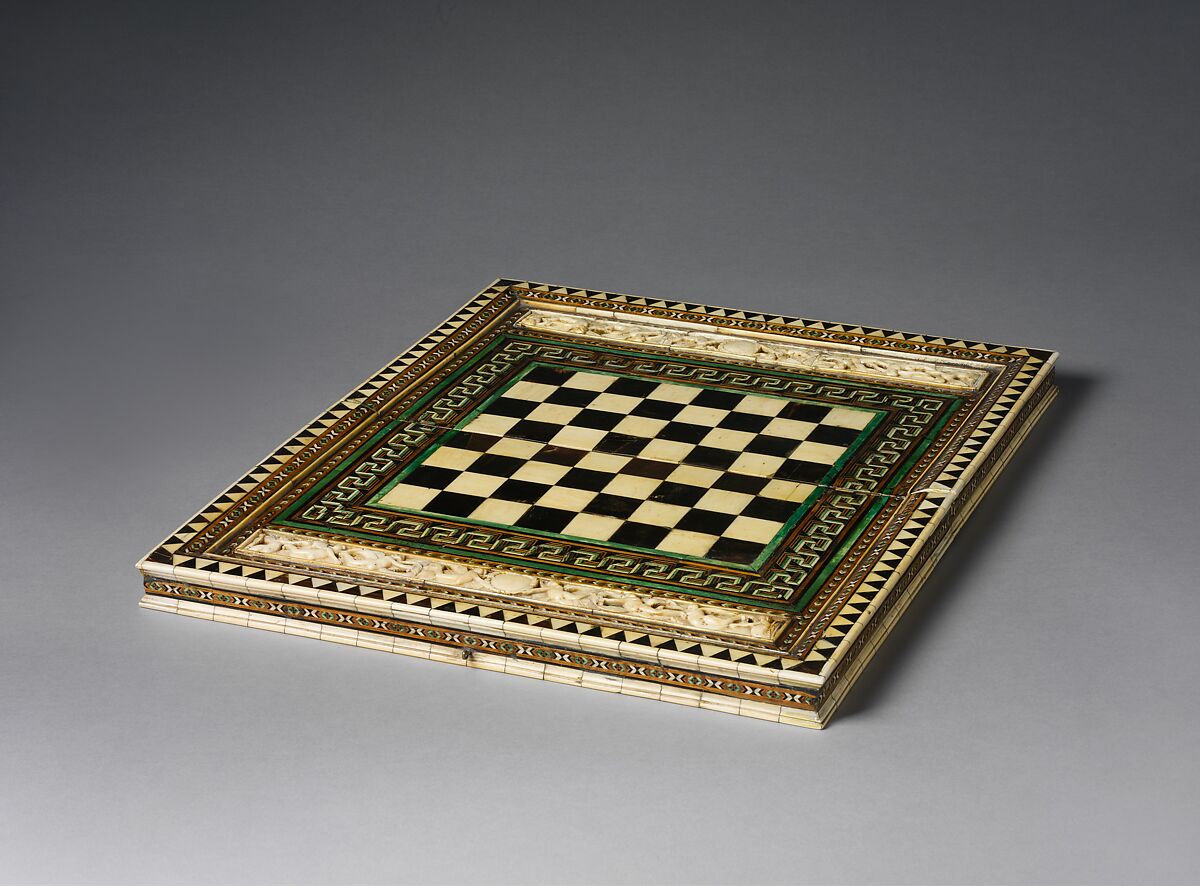 Game Board, Bone, wood, horn, stain and gilding over wood core with metal mounts, Italian