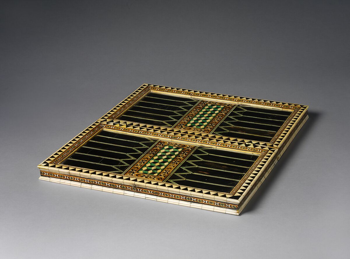 Game Board, Bone, wood, horn, stain and gilding over wood core with metal mounts, Italian