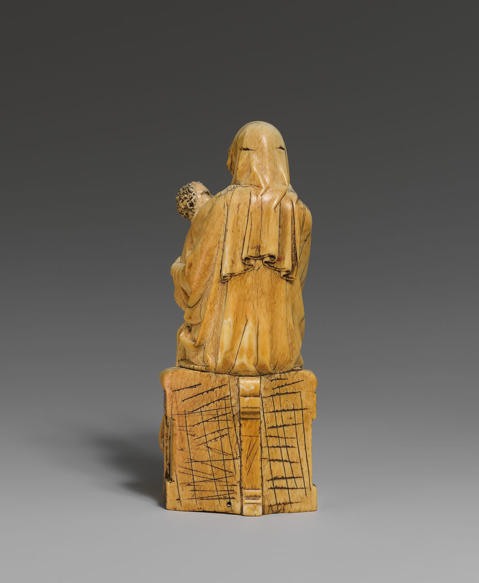 Enthroned Virgin and Child, Elephant ivory with traces of paint and gilding, French