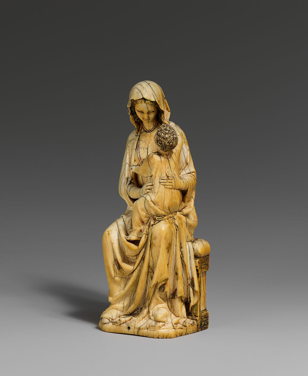 Enthroned Virgin and Child, Elephant ivory with traces of paint and gilding, French
