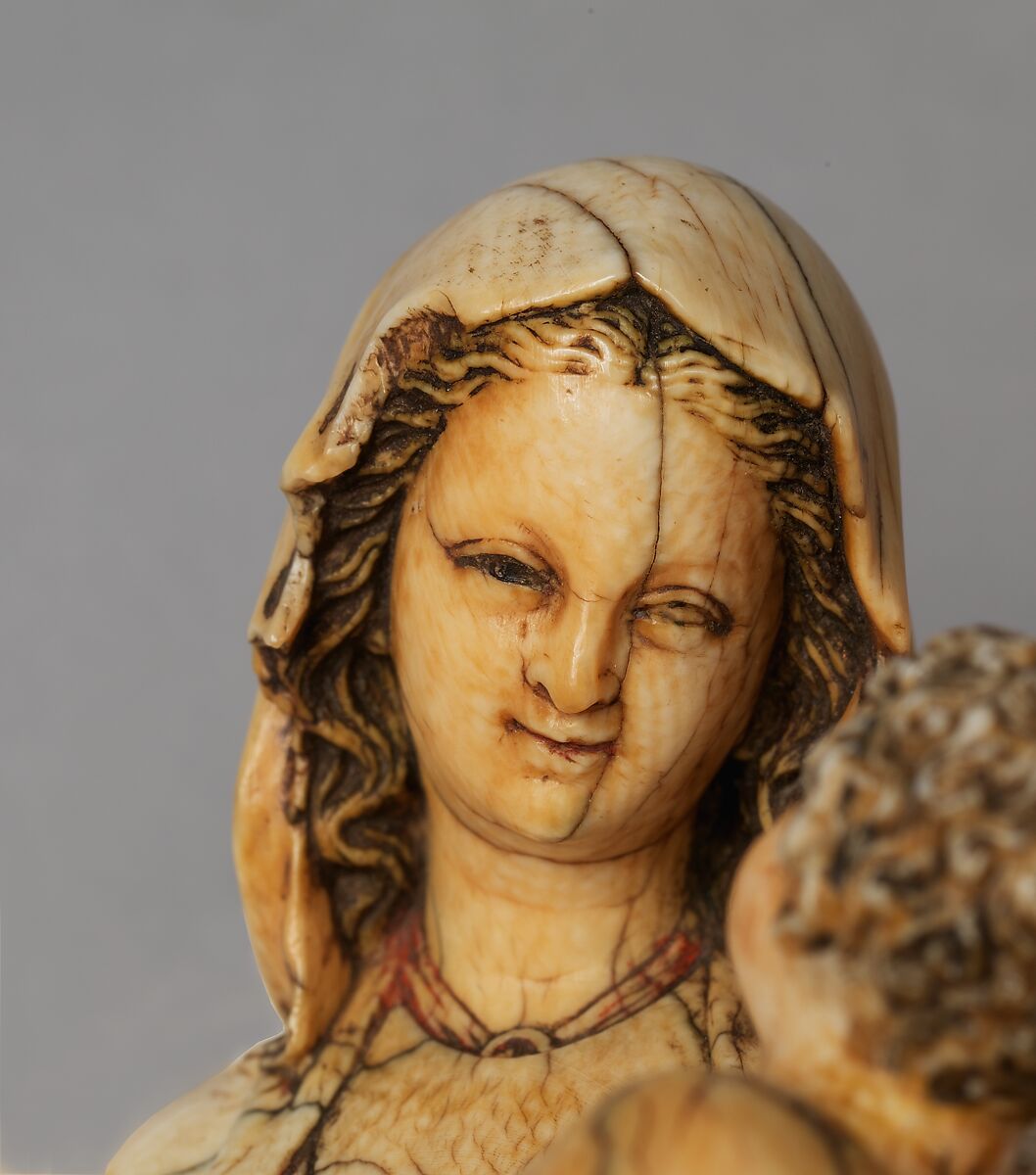 Enthroned Virgin and Child, Elephant ivory with traces of paint and gilding, French