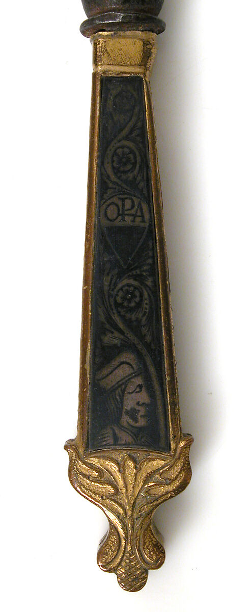 Fork, Iron, copper alloy, partially gilt, silver and niello, Italian