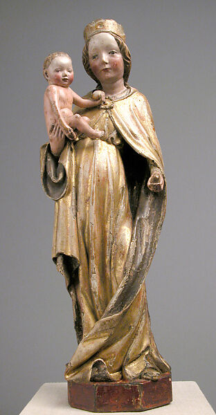 Virgin and Child, Painted wood with gilding, German 