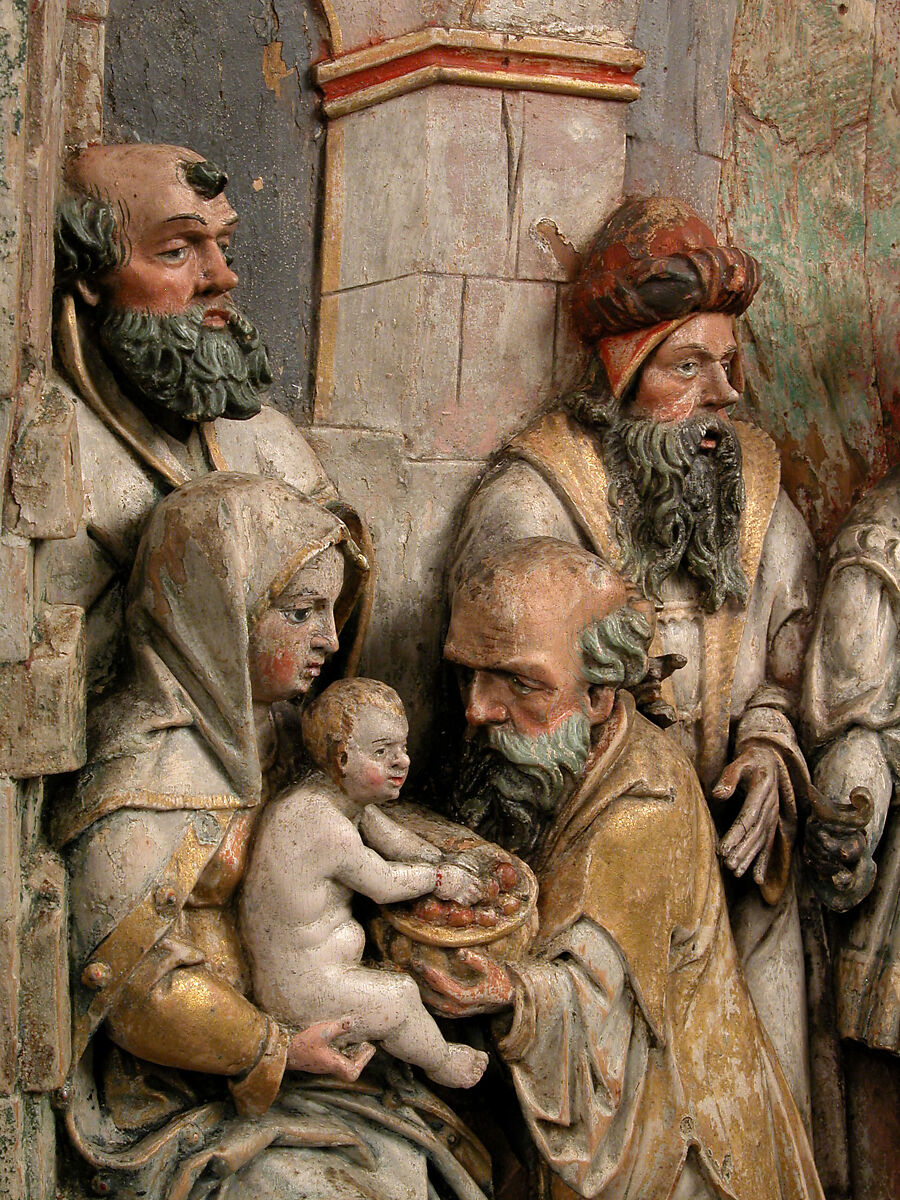 Adoration of the Magi Triptych Panel, relief: wood, polychromed and gilt, wings: tempera on panels, German