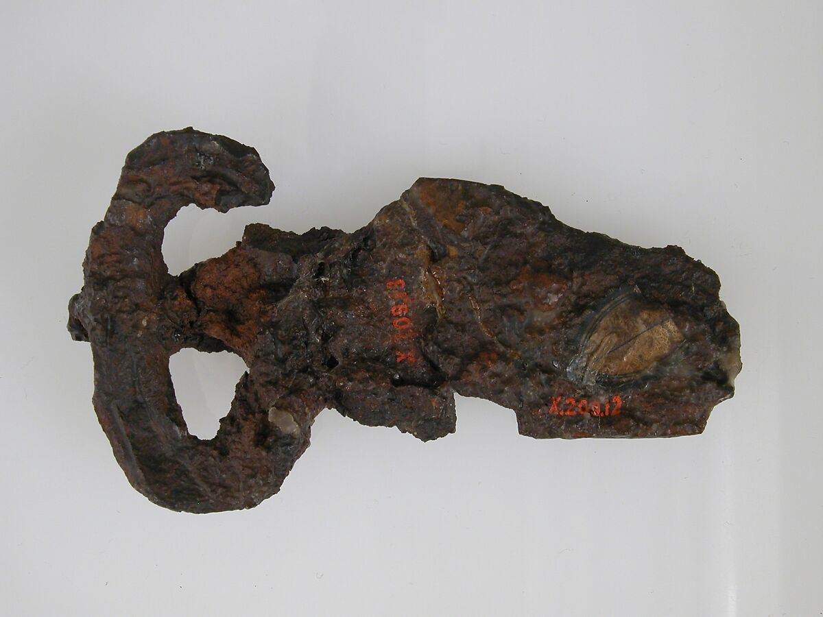 Belt Buckle Fragment, Iron, silver inlay, Frankish