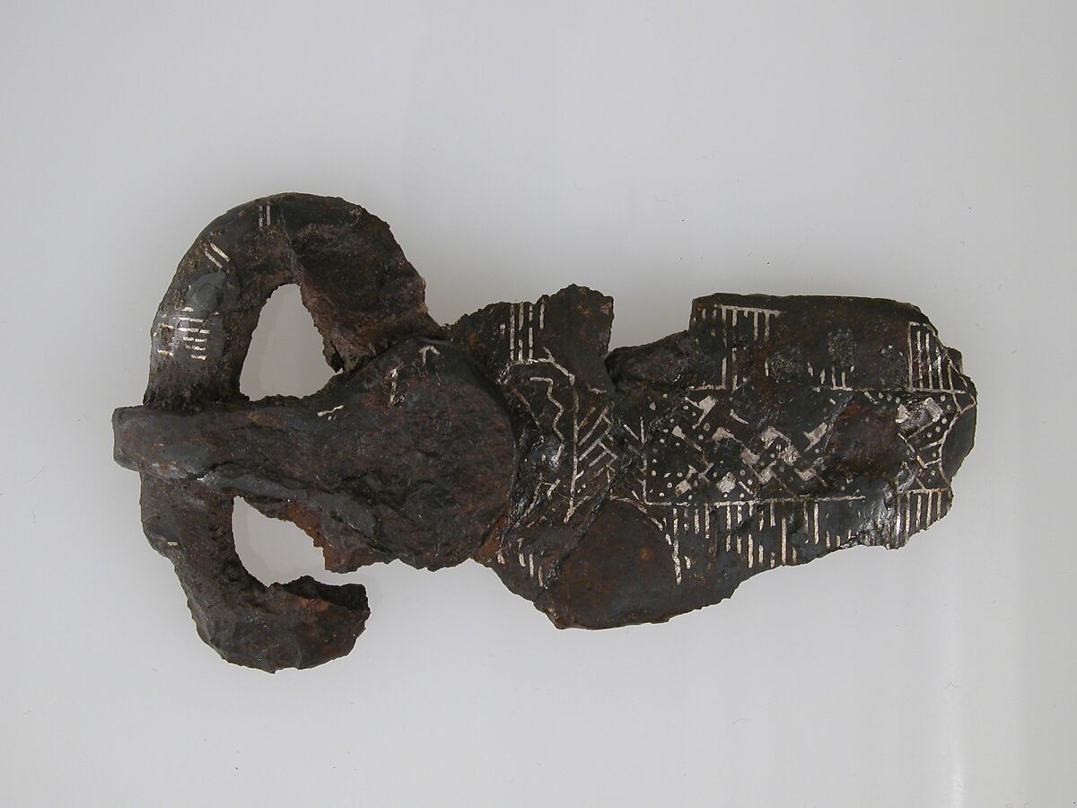 Belt Buckle Fragment, Iron, silver inlay, Frankish 