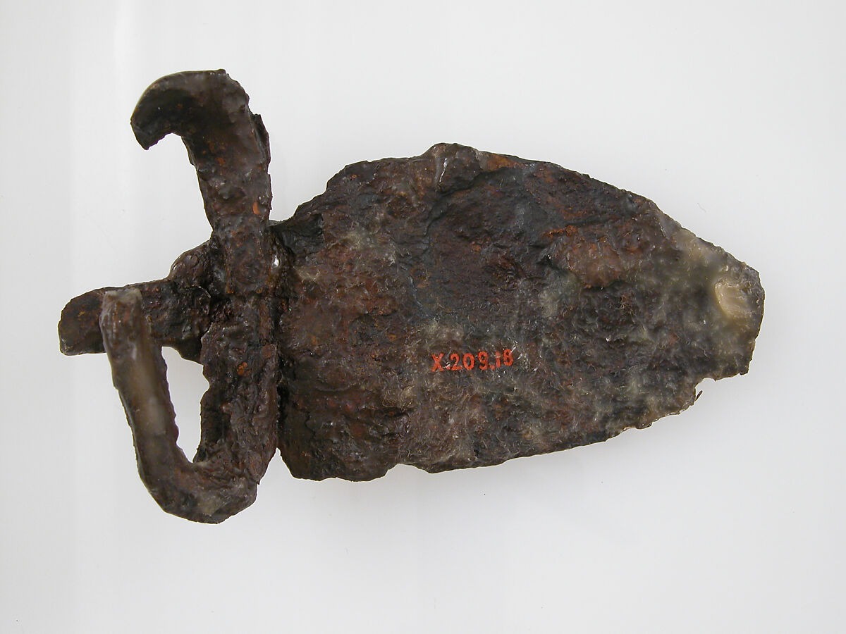 Belt Buckle Fragment, Iron, silver and brass inlay, Frankish