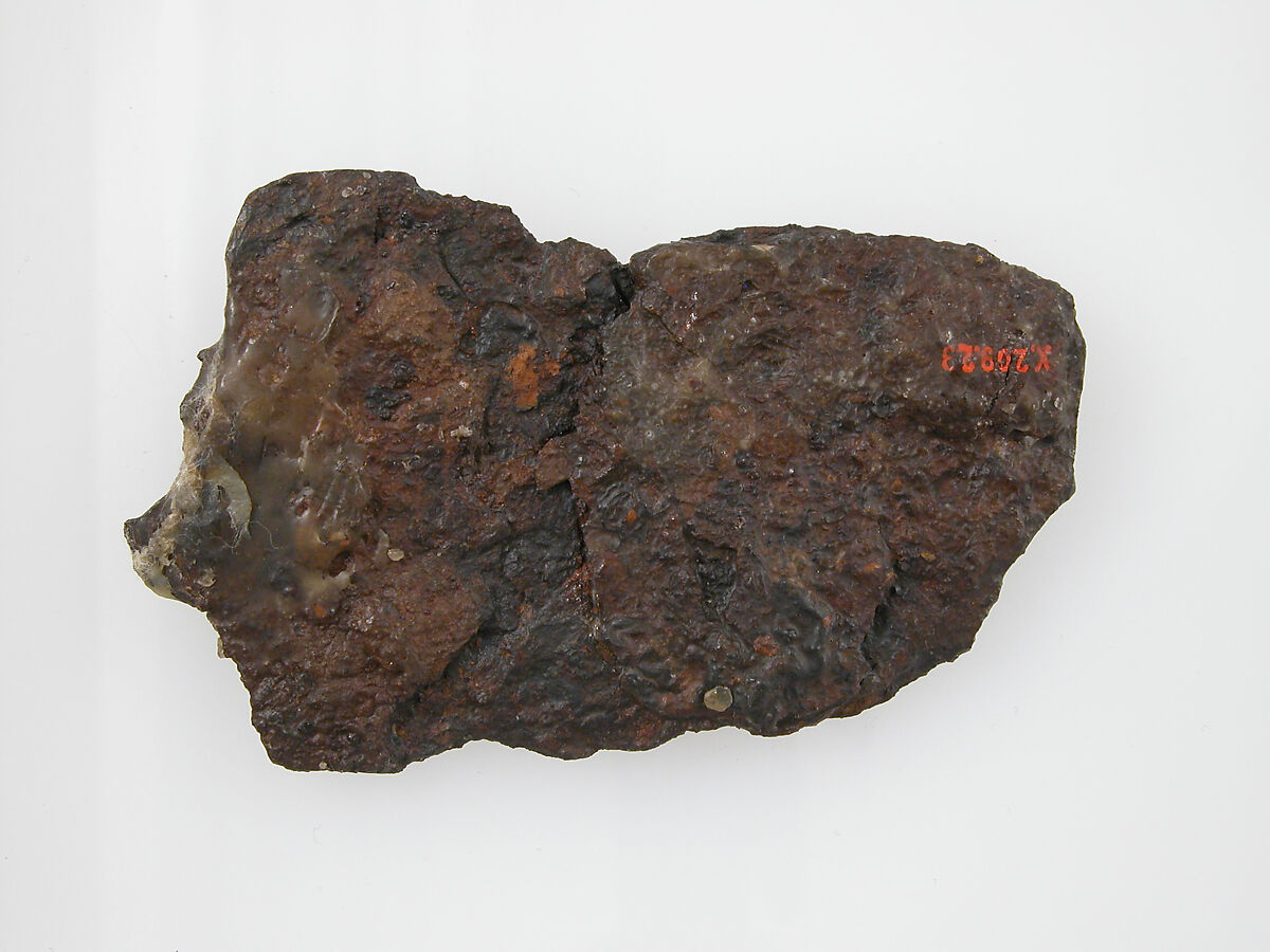 Belt Plate Fragment, Iron, silver and brass inlay, bronze nail, Frankish