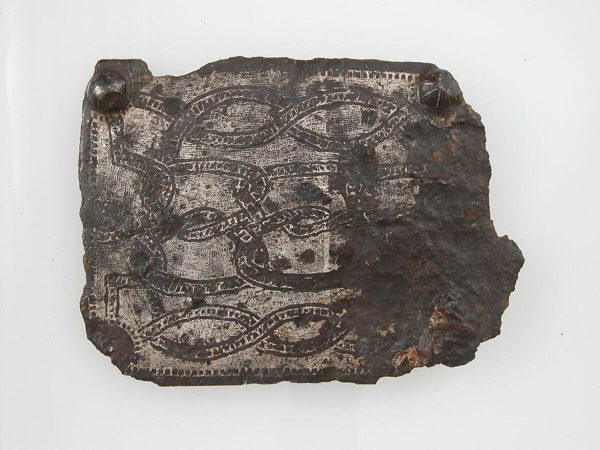 Belt Plate, Iron, silver inlay, Frankish or Burgundian 