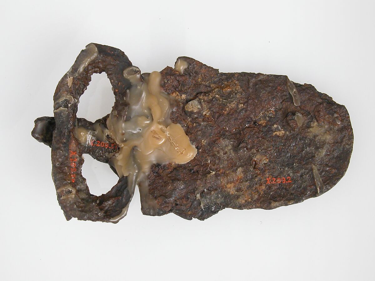 Belt Buckle Tongue, Iron, brass inlay, Frankish