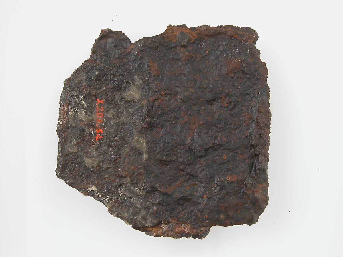 Belt Plate Fragment, Iron, silver inlay, bronze nails, Frankish