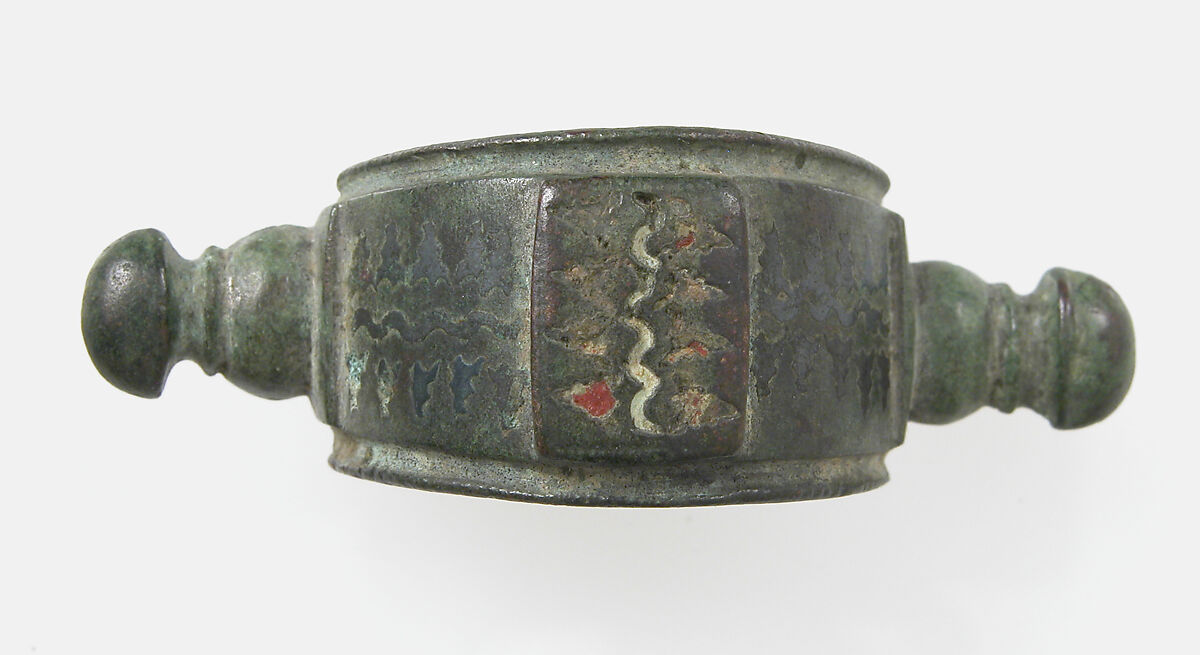 Bow Brooch, Champlevé enamel, bronze, traces of silver, Roman