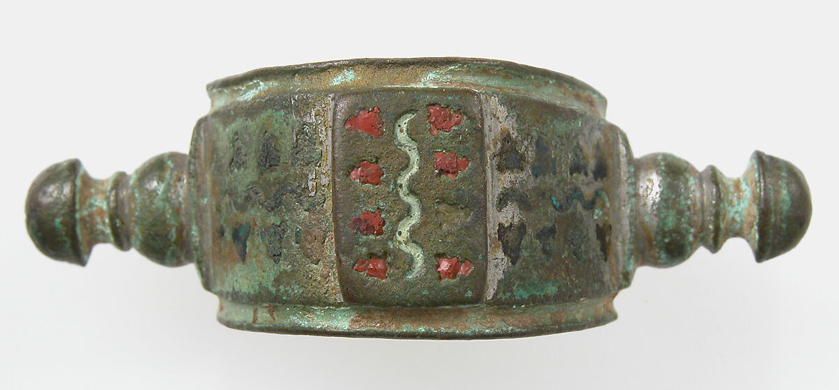 Bow Brooch, Champlevé enamel, bronze, traces of silver, Roman