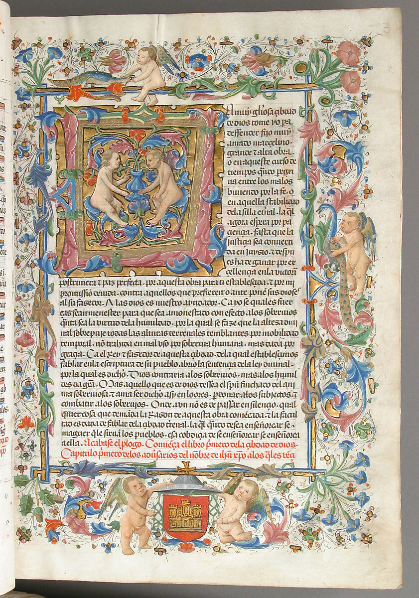 Spanish Translation of Saint Augustine's "City of God", Cano de Aranda (Spanish, active Toledo), Tempera and gold on parchment, tooled leather binding, Spanish 