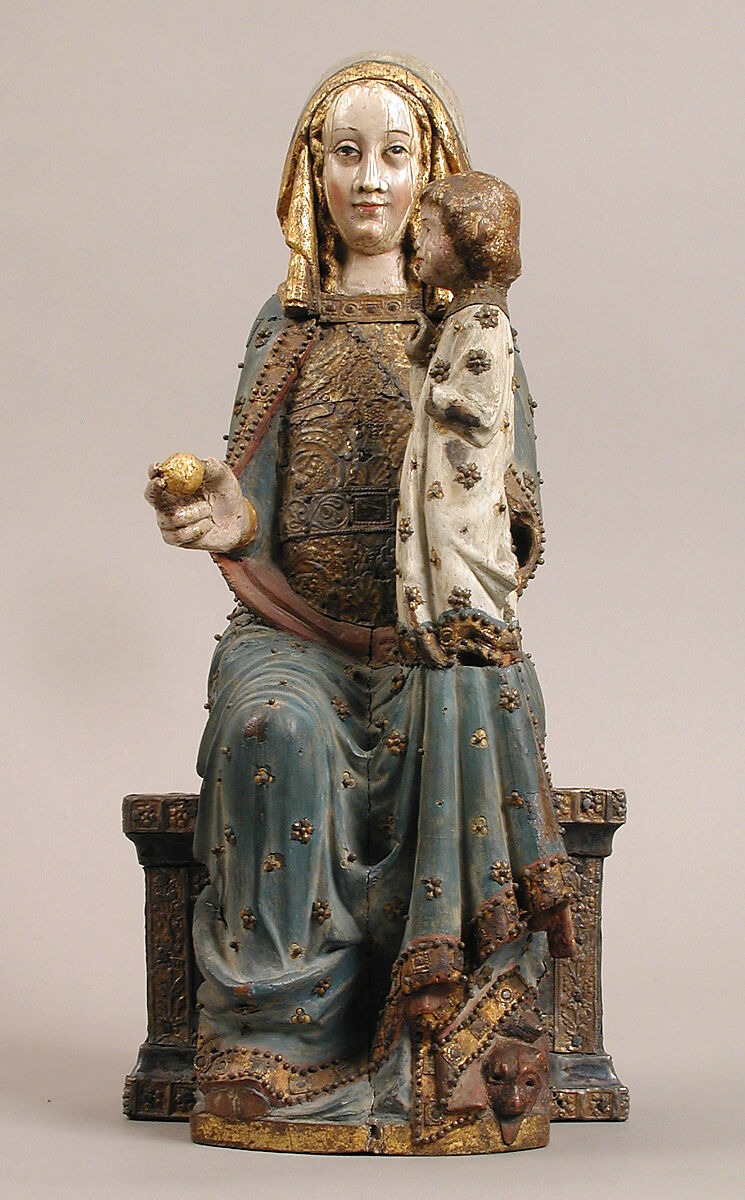 Seated Virgin and Child, Wood, ivory, brass, paint, gilding, North Spanish