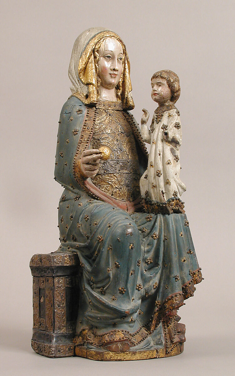 Seated Virgin and Child, Wood, ivory, brass, paint, gilding, North Spanish