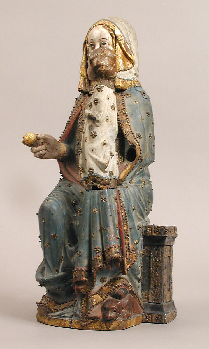 Seated Virgin and Child, Wood, ivory, brass, paint, gilding, North Spanish