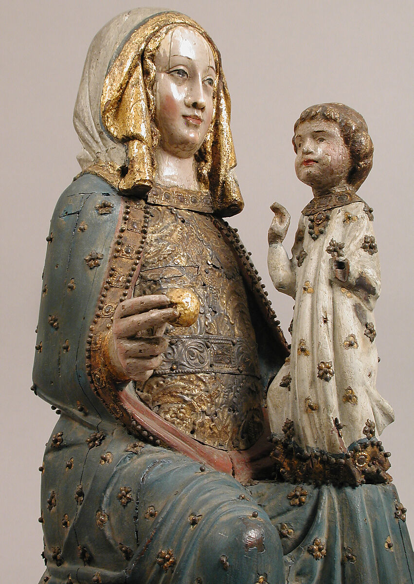 Seated Virgin and Child, Wood, ivory, brass, paint, gilding, North Spanish