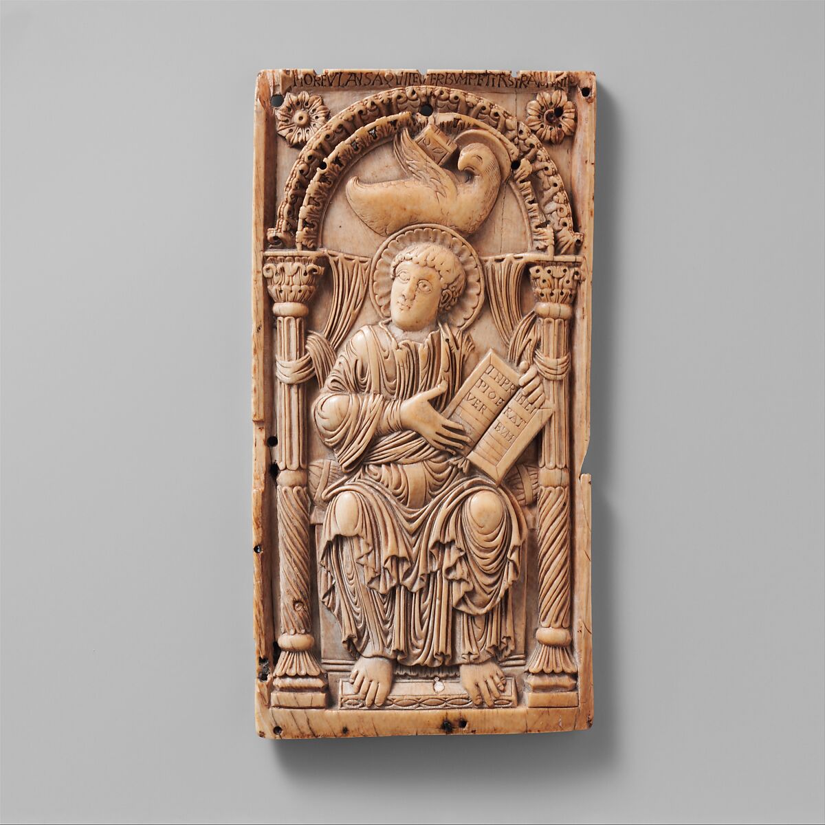 Plaque with Saint John the Evangelist, Elephant ivory, Carolingian