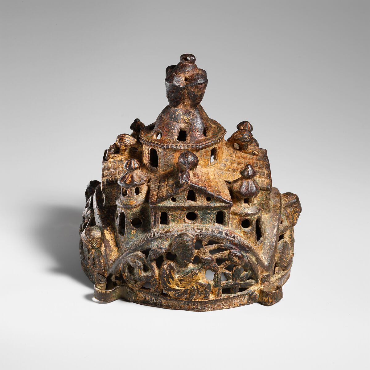 Cover of a Censer, Godefridus, Copper alloy, cast, engraved, chased, punched, and gilded, South Netherlandish 