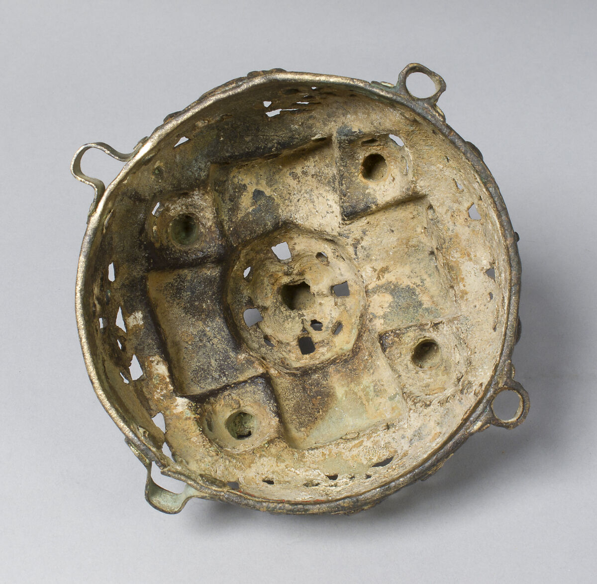Cover of a Censer, Godefridus, Copper alloy, cast, engraved, chased, punched, and gilded, South Netherlandish