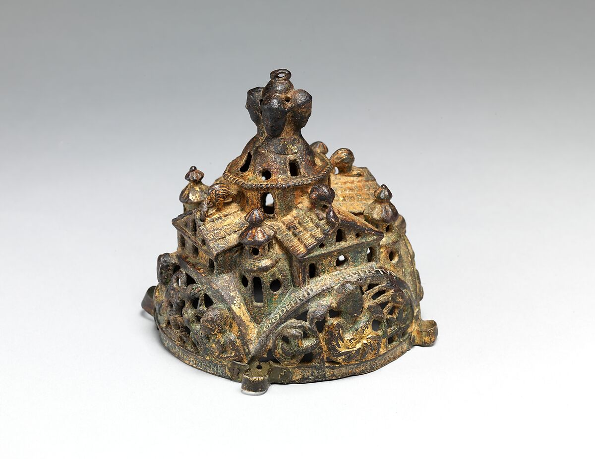 Cover of a Censer, Godefridus, Copper alloy, cast, engraved, chased, punched, and gilded, South Netherlandish
