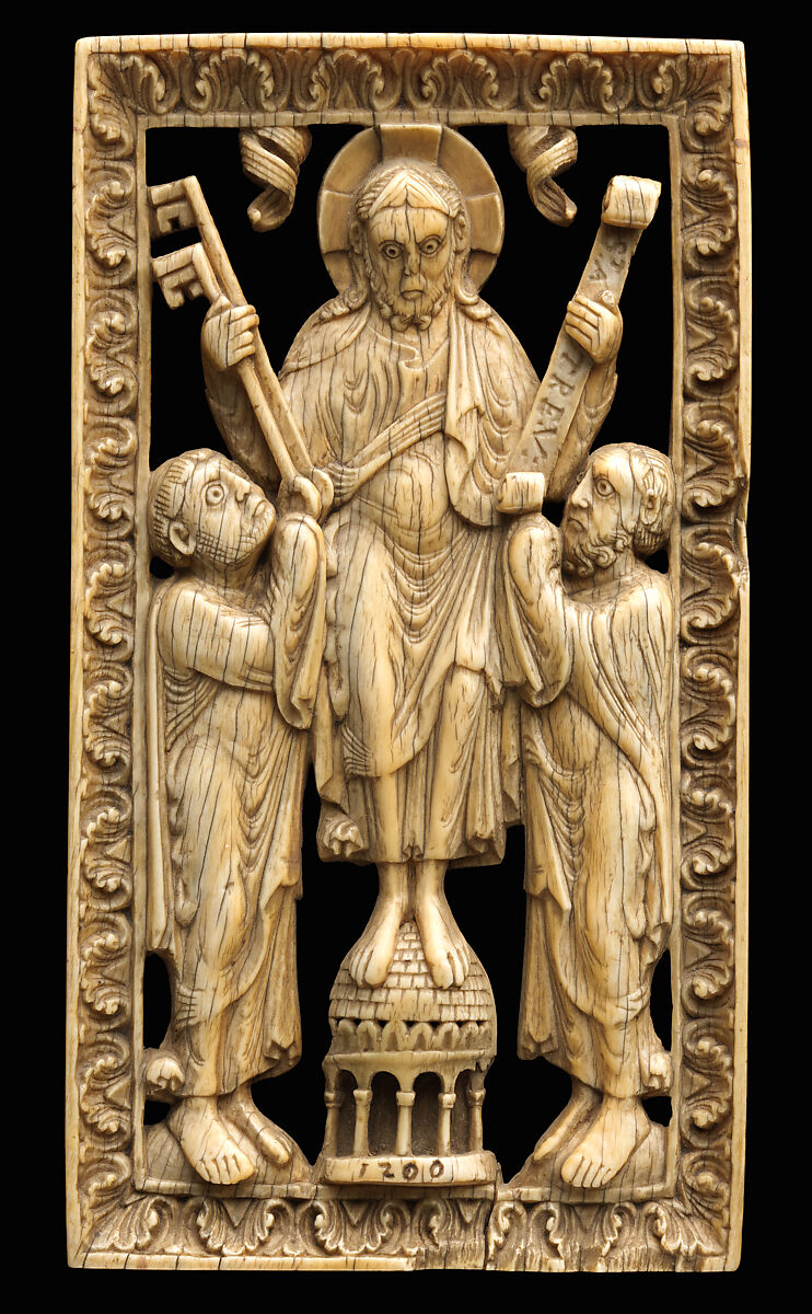 Plaque with Christ Presenting the Keys to Saint Peter and the Law to Saint Paul, Elephant ivory, German 
