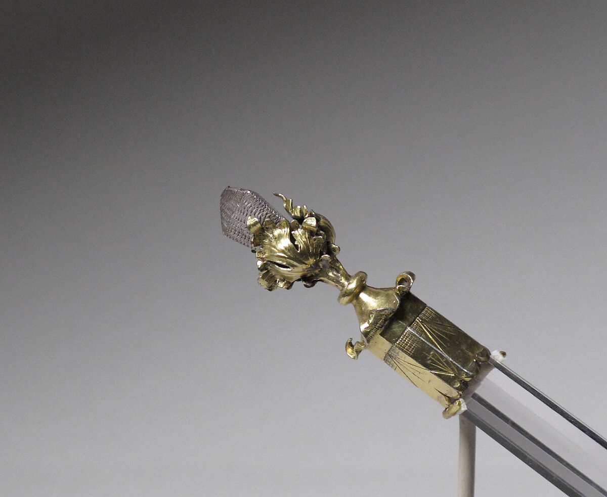 Sweetmeat Fork, Silver, partially engraved, silver-gilt, and rock crystal, German
