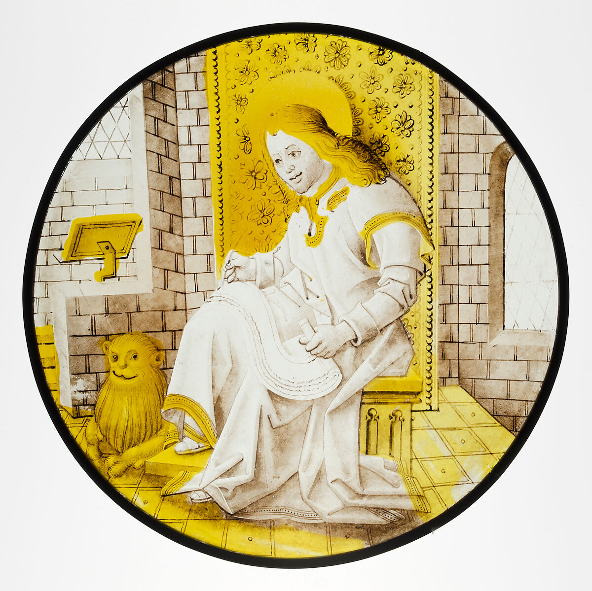 Roundel with Saint Mark, Colorless glass, vitreous paint and silver stain, North Netherlandish 